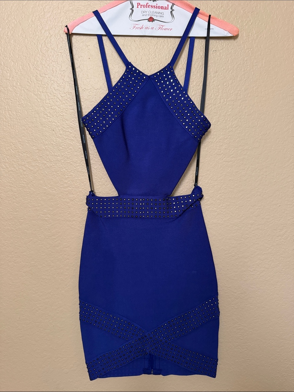 Marciano Royal Blue Studded Strappy Bodycon Dress- Small
